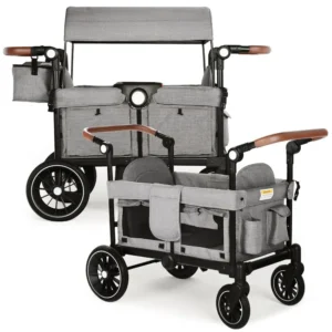 Gray Dual-Kid Harnessed Wagon Stroller