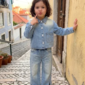 Fall Girls Outfit Shirt-With-Slit Outfit Long Kid Girls Denim